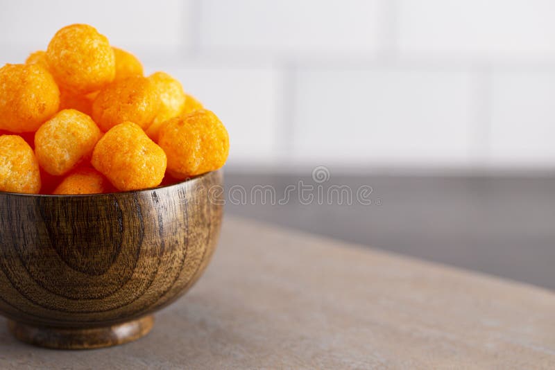 Cheese Puff Balls in Wooden Bowl on Light Background Stock Image - Image of  fried, cereal: 133510255