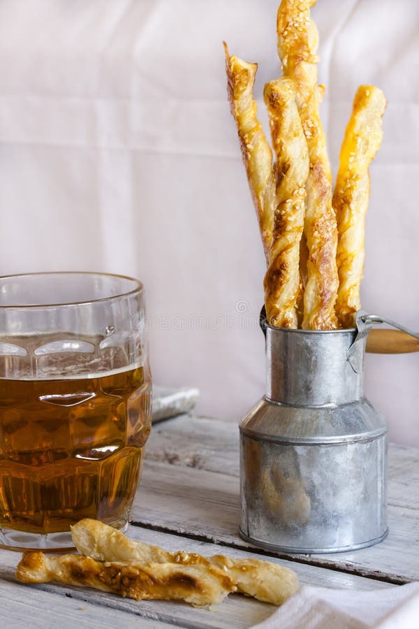 Cheese Crackers Made of Puff Pastry with Sesame Seeds Stock Image