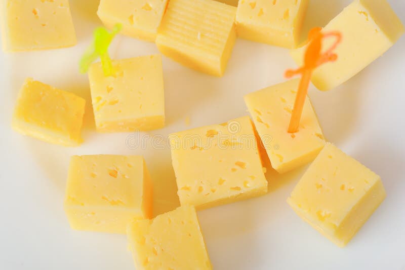 Cheese cubes stock photo. Image of toothpicks, food, plate 22151378
