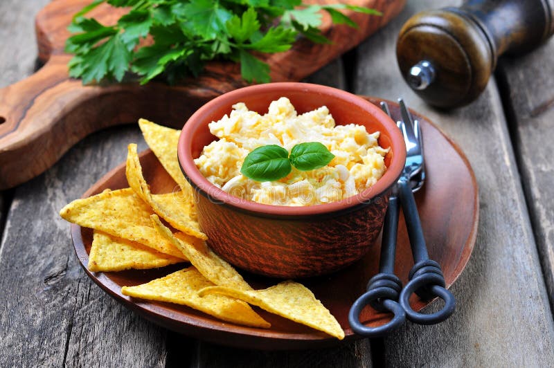 Cheese Dip with Egg and Tortilla Chips Stock Image Image of tortilla, texture 68812015
