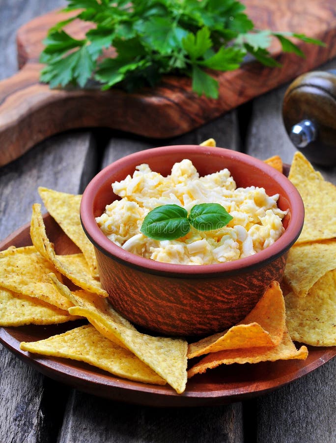 Cheese Dip with Egg and Tortilla Chips Stock Image Image of dinner, appetizer 68812161