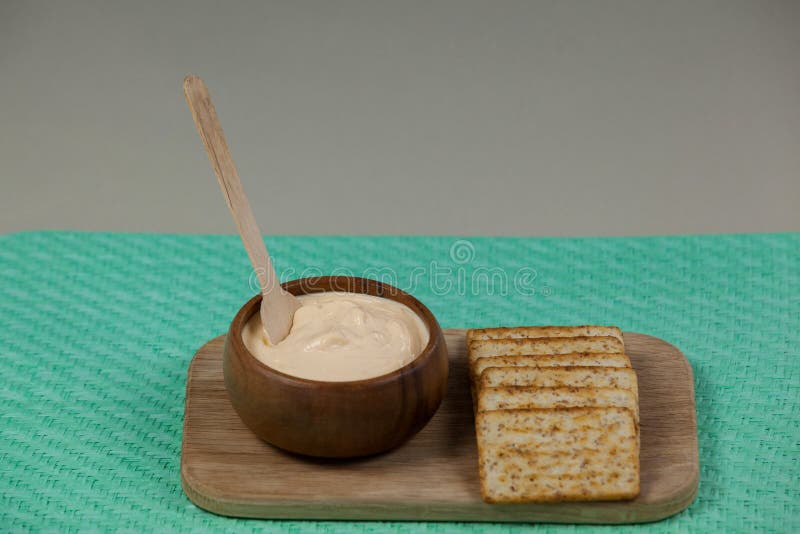 Cheese Dip with Garlic Bread on Serving Board Stock Image Image of