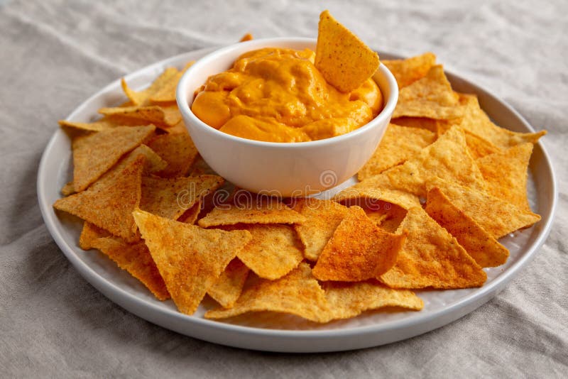 Cheese Dip with Tortilla Chips, Side View Stock Image Image of melted
