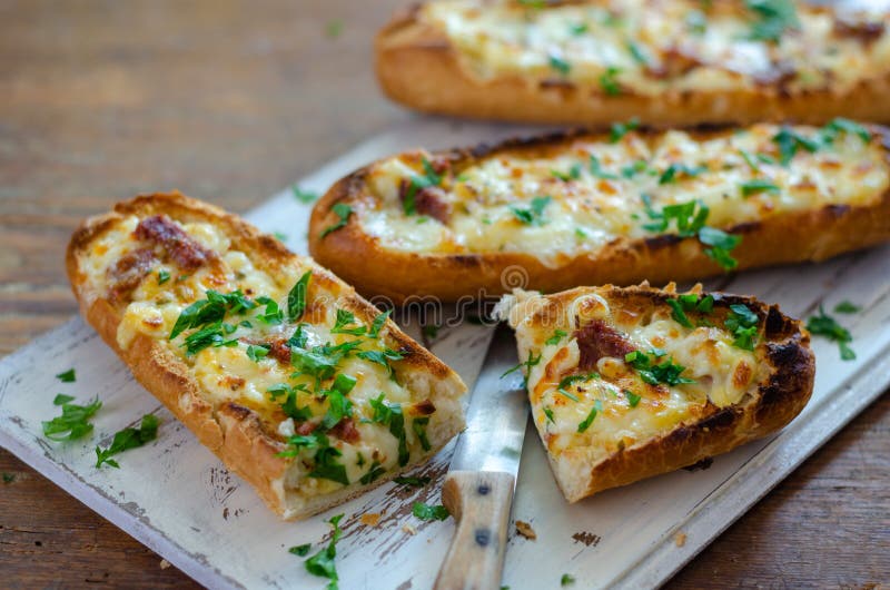 Baguette Bread Stuffed with Cheese for Breakfast Stock Image Image of