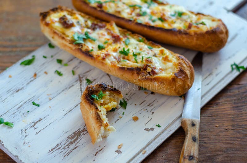 Baguette Bread Stuffed with Cheese for Breakfast Stock Image Image of