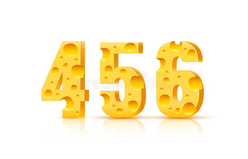 Cheese Font 3d Symbol, Numbers 4 5 6 Set. Vector Stock Vector