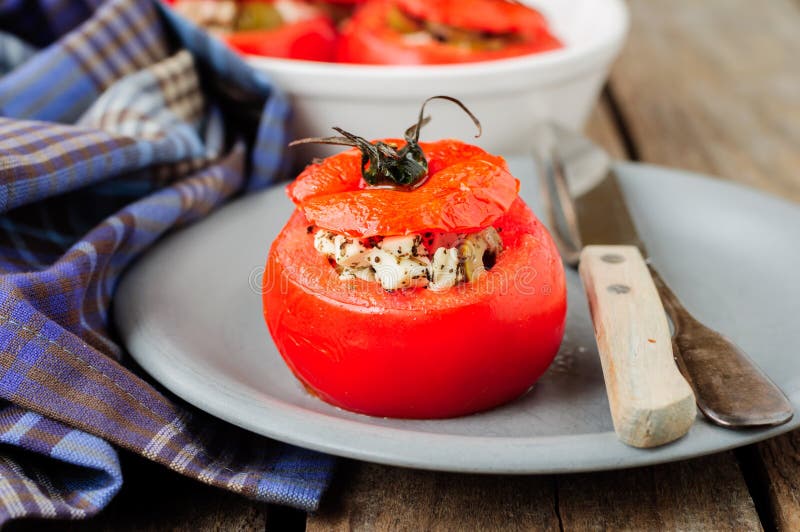 Cheese and Green Olive Stuffed Tomatoes Stock Photo Image of dish