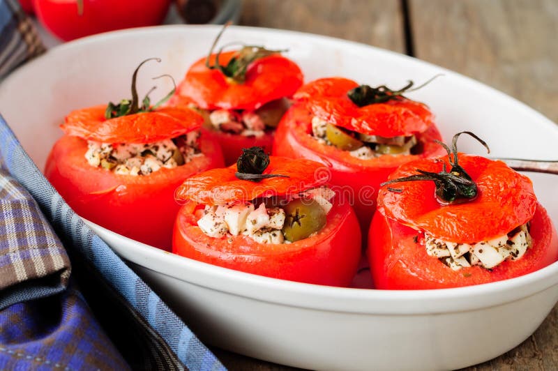 Cheese and Green Olive Stuffed Tomatoes Stock Image Image of homemade