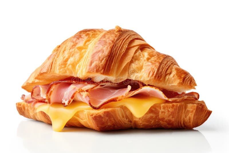 Cheese and Ham Croissant on a White Background. Generative AI Stock