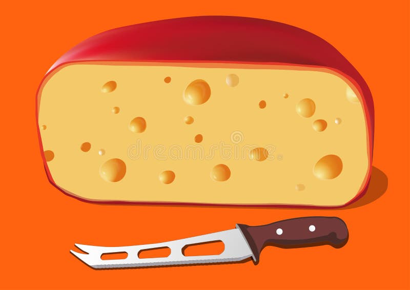 Cheese with Knife for Cheese, Vector Stock Vector Illustration of