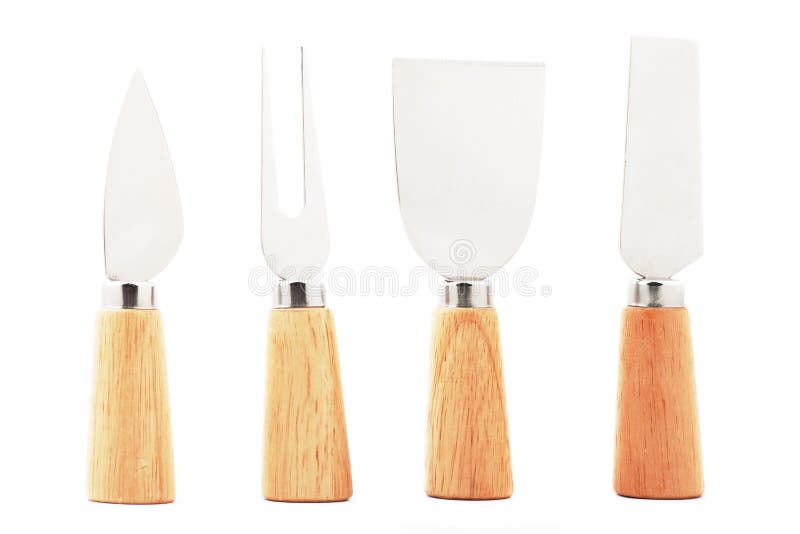 Fork Tipped Spear Cheese Knife with Wooden Handle Isolated on White