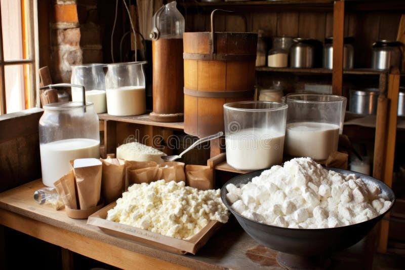 Cheese Making Process with Curds and Whey Stock Illustration