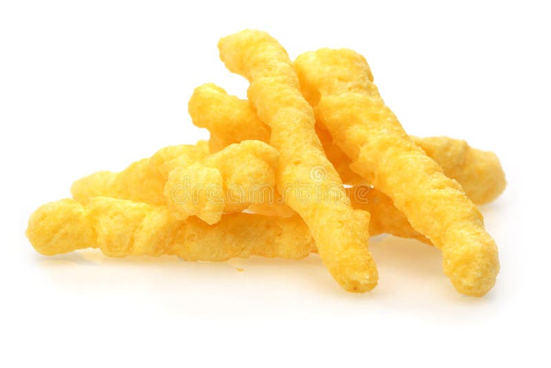 Cheese and Onion Flavoured Corn Chips on White Background Stock Image