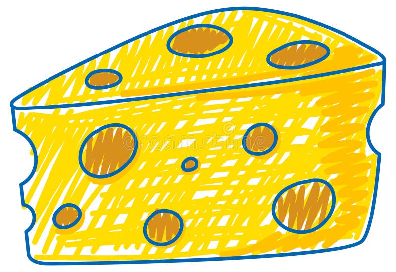 Cheese in Pencil Colour Sketch Simple Style Stock Vector Illustration