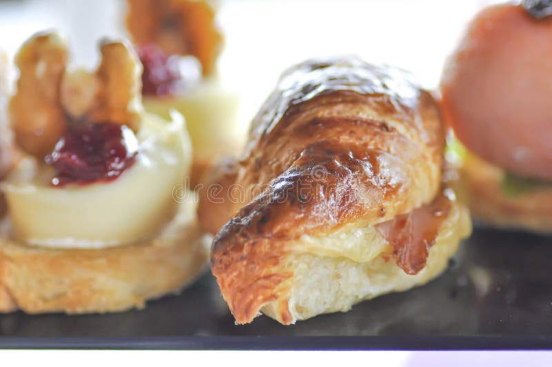 Cheese pie and croissant royalty free stock photography