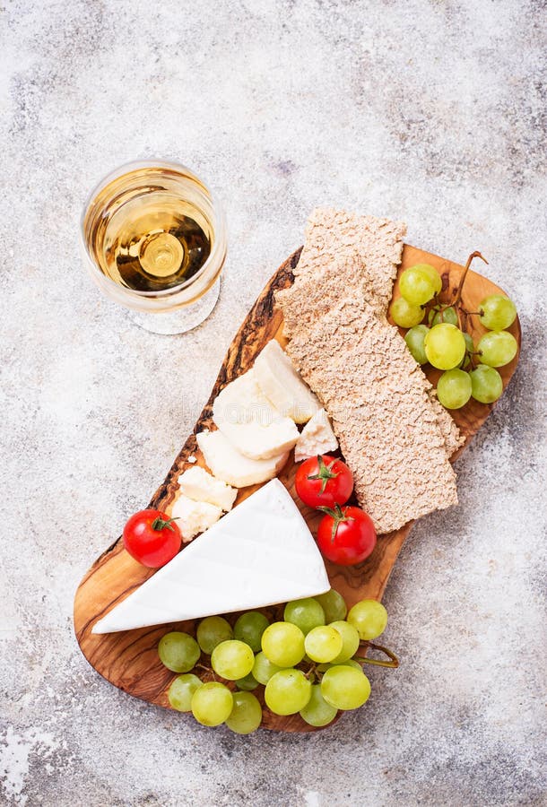 Cheese Plate with Brie, Grape and Wine Stock Photo Image of dairy