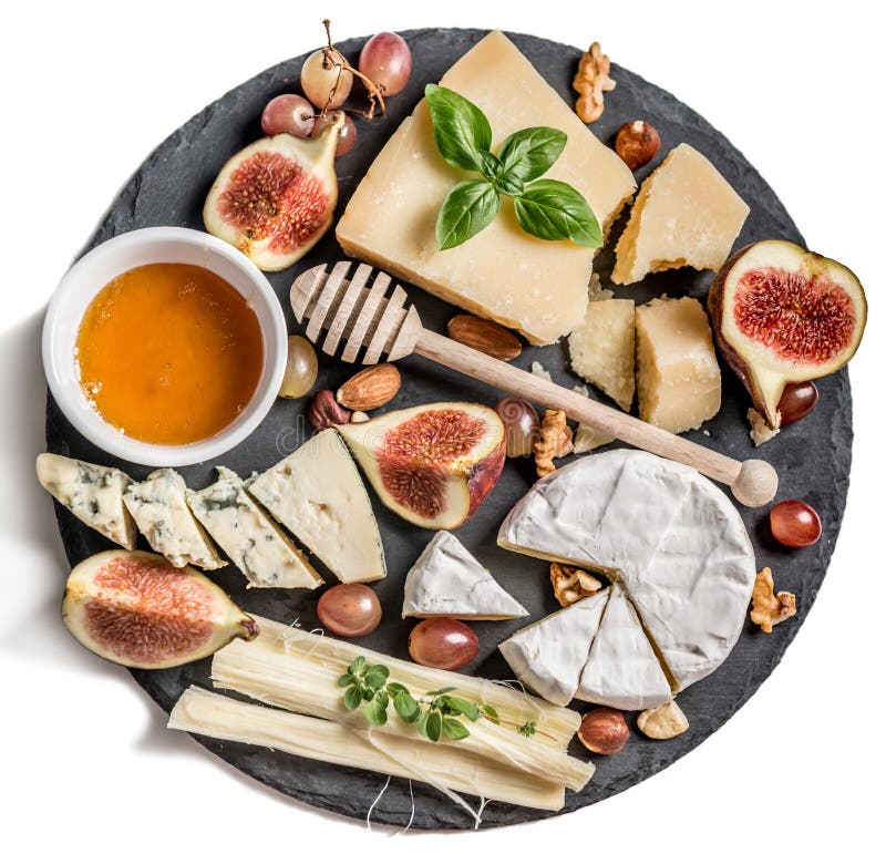 Cheese Plate Served with Nuts and Honey Stock Image Image of