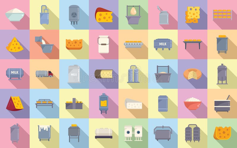 Cheese production icons set flat vector. Milk food vector illustration