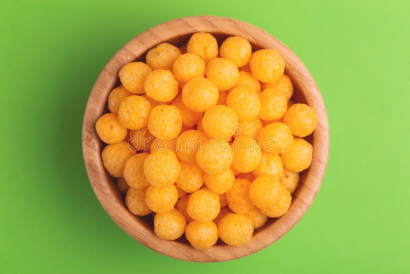 Cheese Puff Balls in Wooden Bowl on Light Background Stock Image - Image of  fried, cereal: 133510255