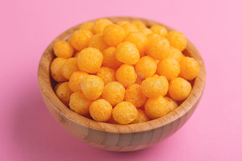 Cheese Puff Balls in Wooden Bowl on Light Background Stock Image - Image of  fried, cereal: 133510255