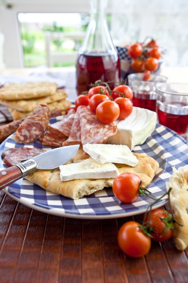 Cheese, Salami and Flat Bread Stock Photo Image of salami, snack