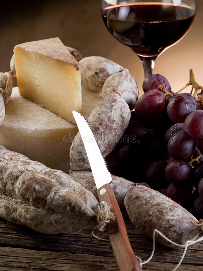 Cheese Salami Grapes and Wine Stock Photo Image of glass, board 20043020