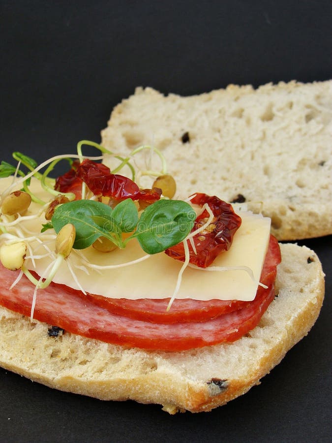 Cheese and salami sandwich stock image. Image of cheese - 39349443