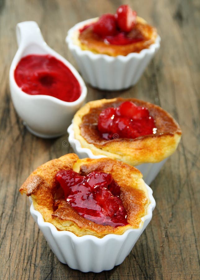 Cheese Souffle with Cherry Sauce. Stock Image Image of delicious, sauce 21445707