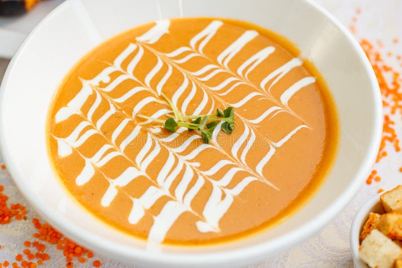 Cheese Soup with Crackers, Healthy Food on a Decorated Table Stock Image Image of diet, soup