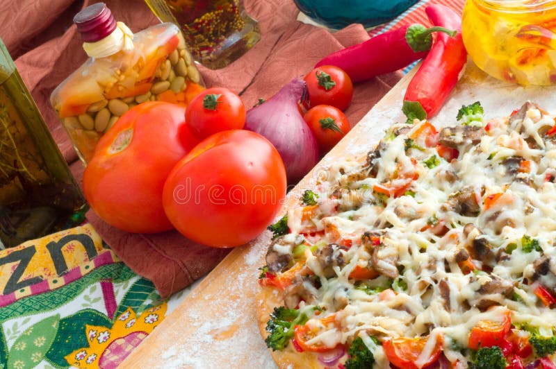 Cheese and tomato pizza stock photos