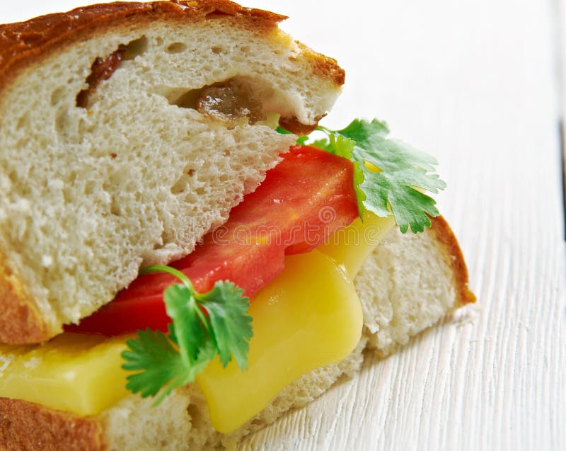 Cheese and tomato sandwich stock image. Image of closeup 60141933