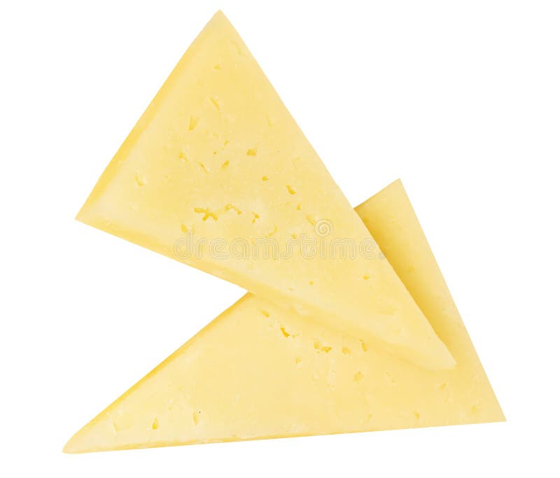 Cheese Triangle Pieces Isolated on White Background. Swiss Cheese