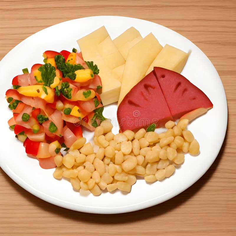 Cheese and Vegetables, Plate with Vegetables, Plate with Cheese and