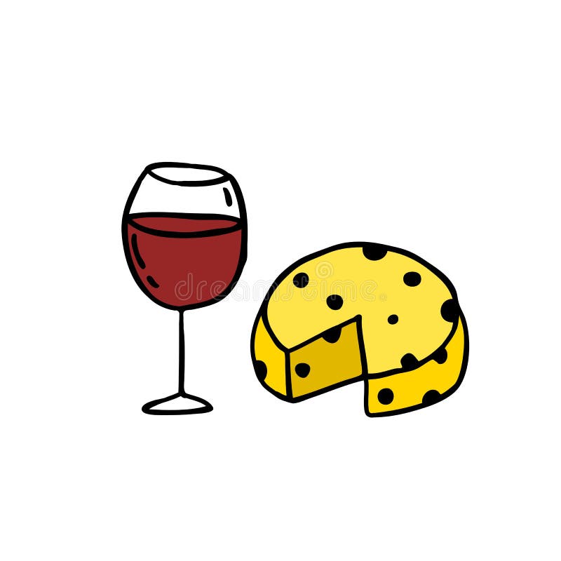 Cheese and Wine Doodle Icons Stock Illustration Illustration of drink