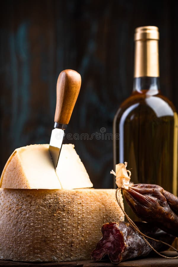 Cheese Wine and Sausage from Local Traditional Food Market royalty free stock image Cheese Wine and Sausage from Local Traditional Food Market royalty free stock image