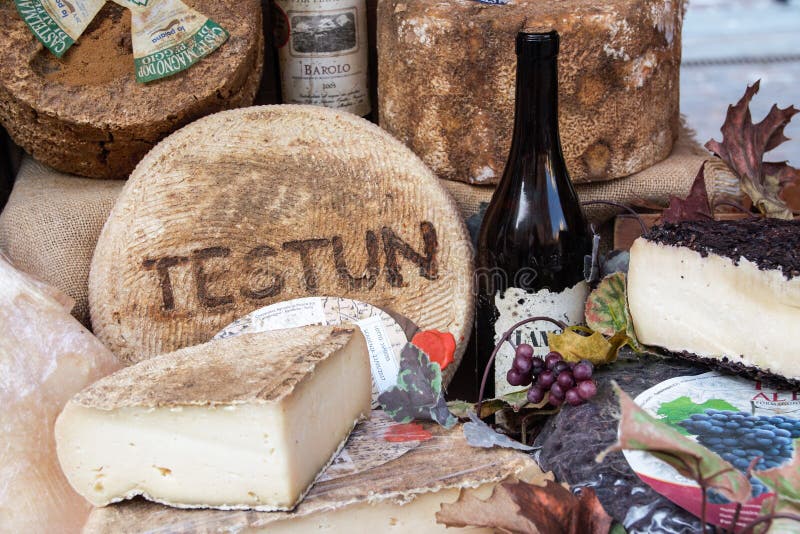 Cheese and Wine, Typical Products of Piedmonte, Italy Editorial Stock