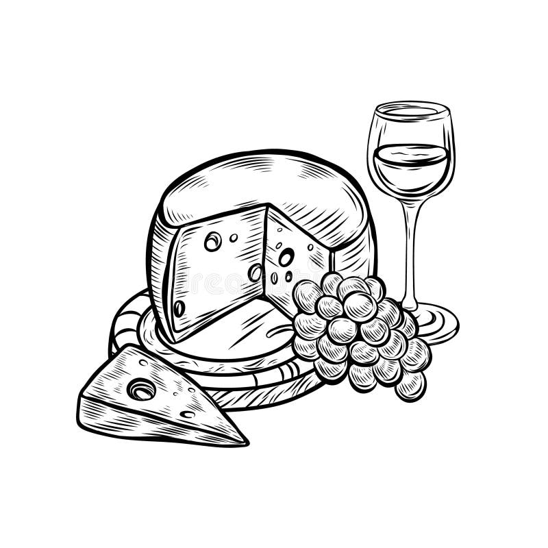 Cheese and Wine Vector Illustration Stock Vector Illustration of wine