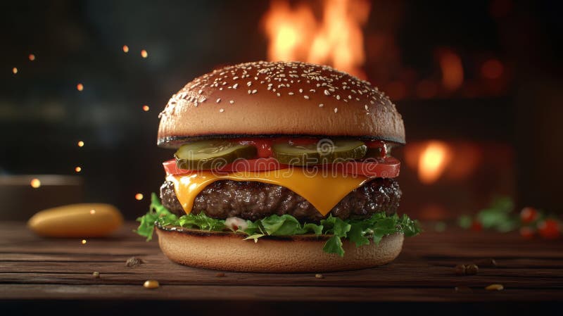 Cheeseburger clásico : una representación 3d de un. stock de ilustración