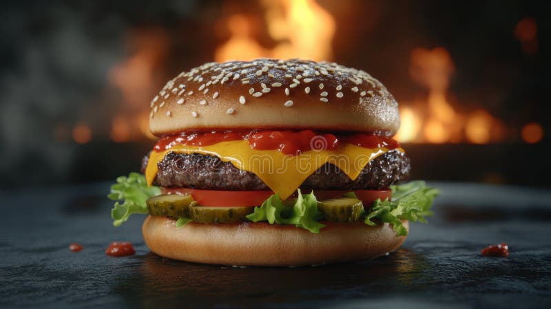 Cheeseburger clásico : una representación 3d de un. ilustración del vector