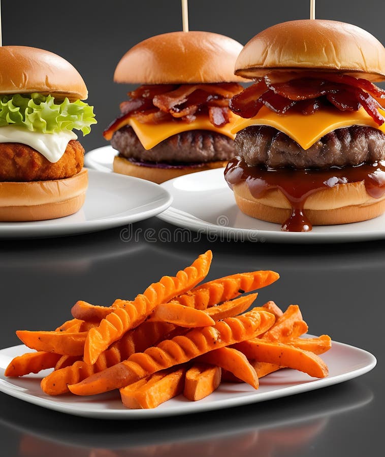 Cheeseburger Clássico e Delicioso com Batatas Fritas ilustração stock