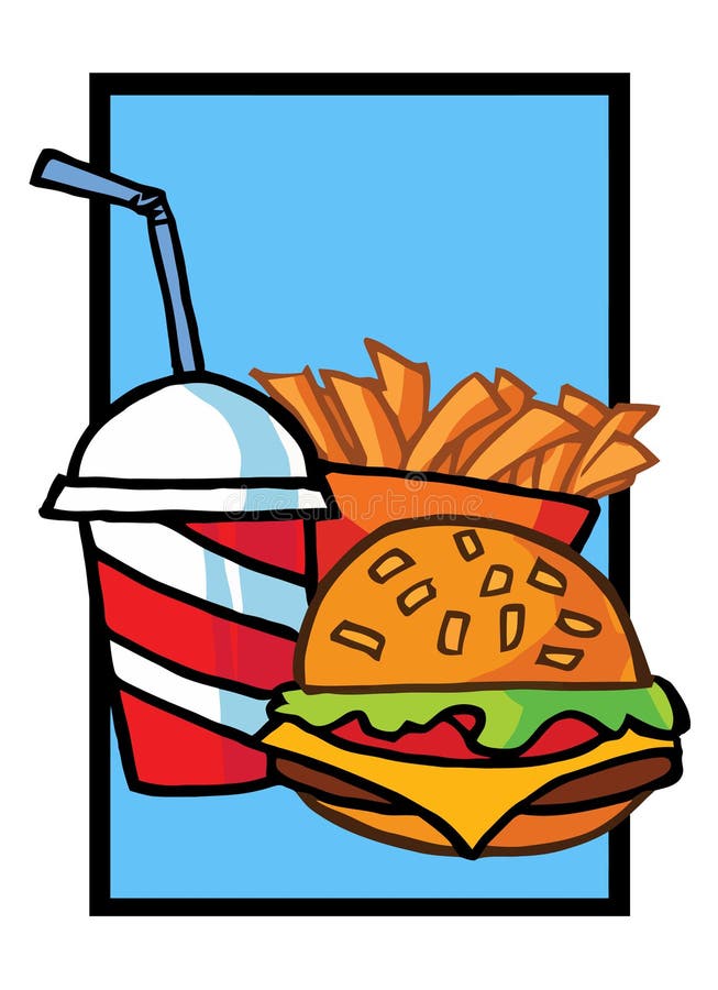 Cheeseburger con la bebida y las patatas fritas