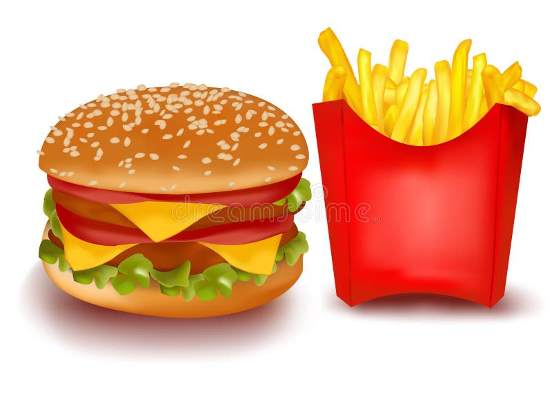 Cheeseburger διπλές τηγανιτές πατάτε& ελεύθερη απεικόνιση δικαιώματος