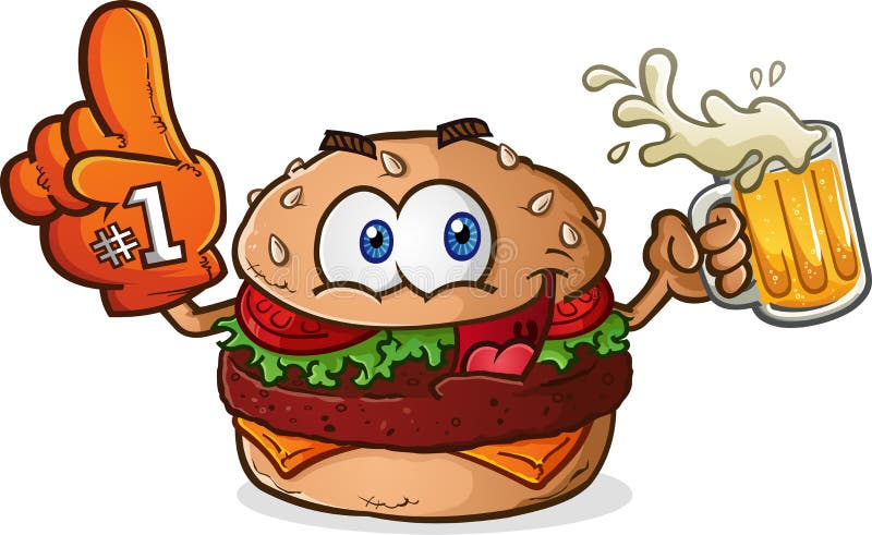 Cheeseburger χάμπουργκερ χαρακτήρας κινουμένων σχεδίων αθλητικών ανεμιστήρων διανυσματική απεικόνιση Cheeseburger χάμπουργκερ χαρακτήρας κινουμένων σχεδίων αθλητικών ανεμιστήρων διανυσματική απεικόνιση