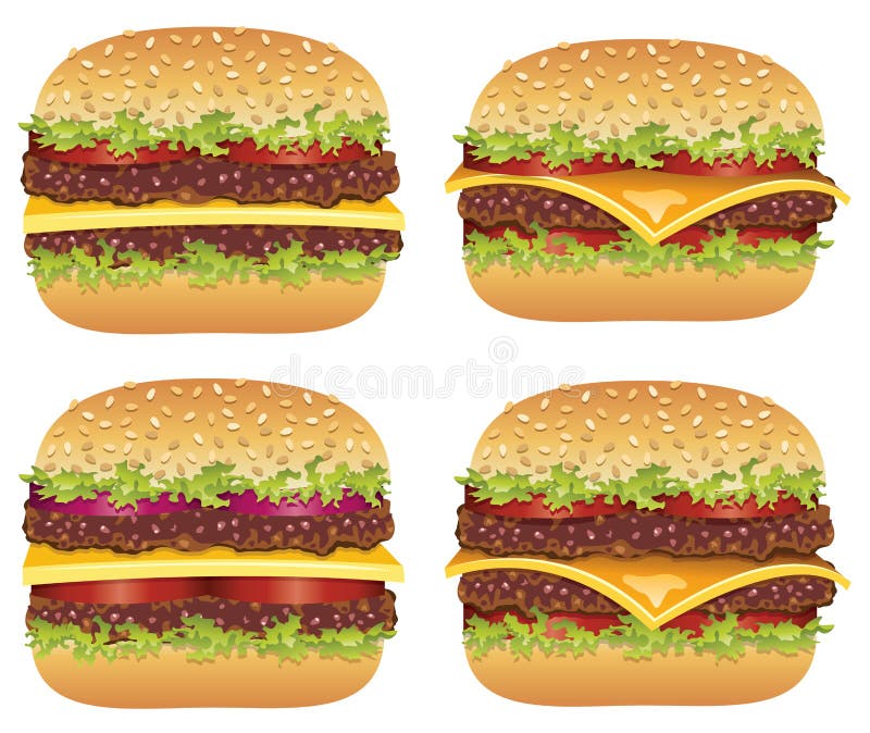 vector set of colorful american hamburgers and cheeseburgers. vector set of colorful american hamburgers and cheeseburgers