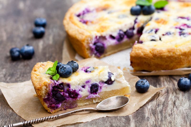 Cheesecake with blueberry and mint. Summer dessert