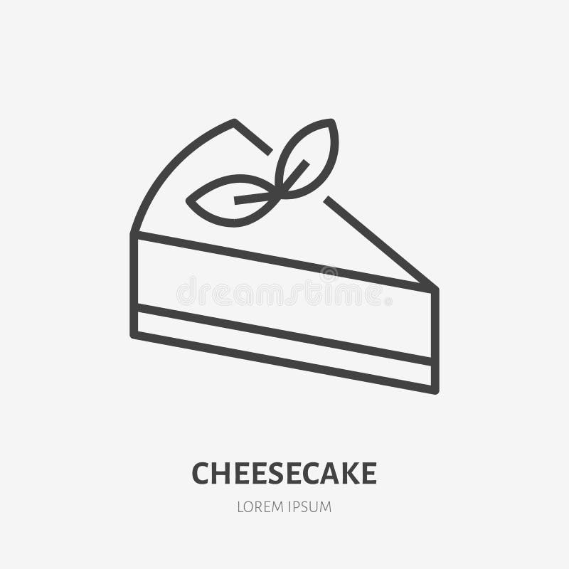 Cheesecake flat line icon. Vector thin sign for confectionery logo. Peace of cake illustration for restaurant menu