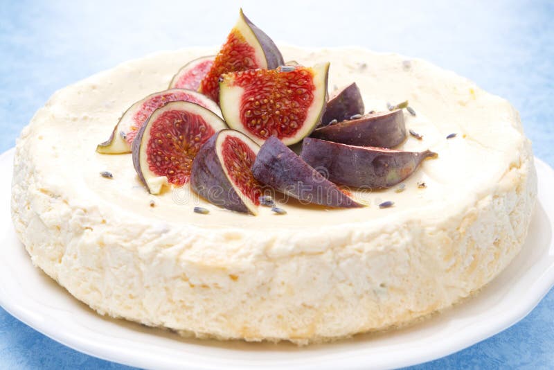 Cheesecake with Honey and Lavender Decorated with Figs Stock Image