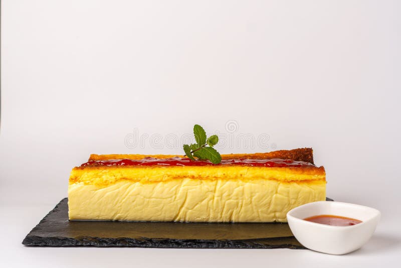 Cheesecake with Strawberry Jam on Black Board Stock Image Image of