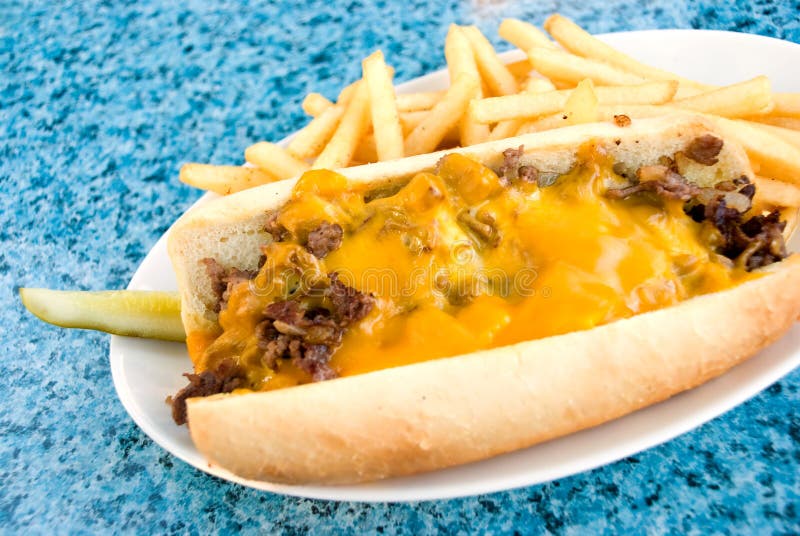 Scottish philly cheesesteak with deep fried french fries. Scottish philly cheesesteak with deep fried french fries.