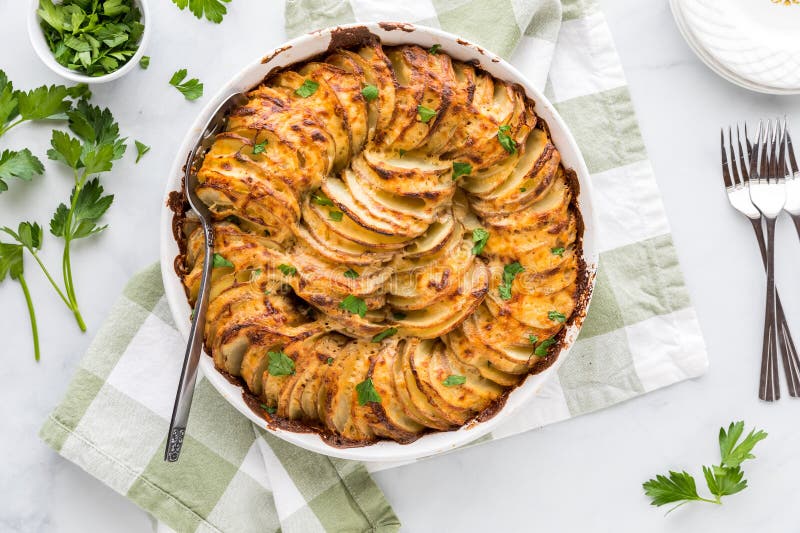 Cheesy Au Gratin Scalloped Potatoes, Ready for Serving. Stock Photo Image of carbohydrates